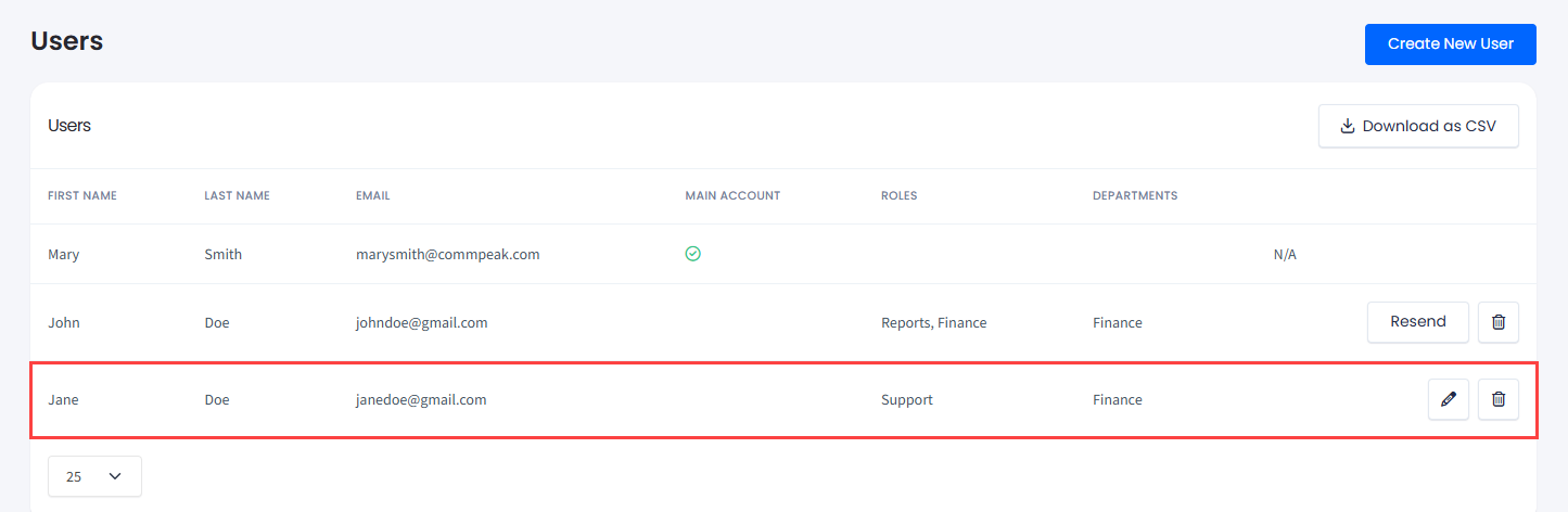 Screenshot of the record of the user with activated account
