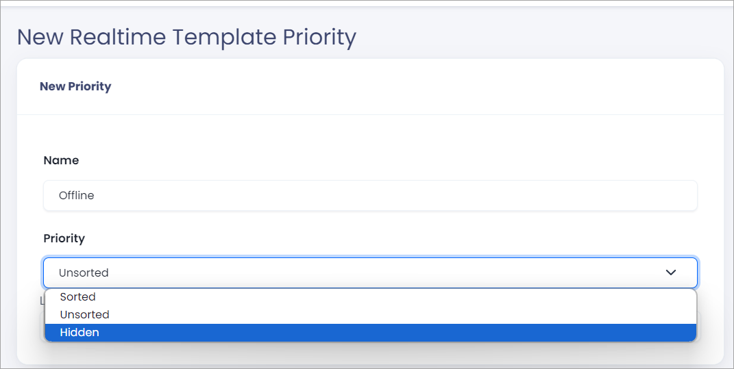 Screenshot of the template priority settings