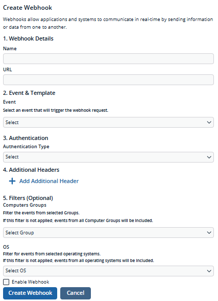 Webhook settings
