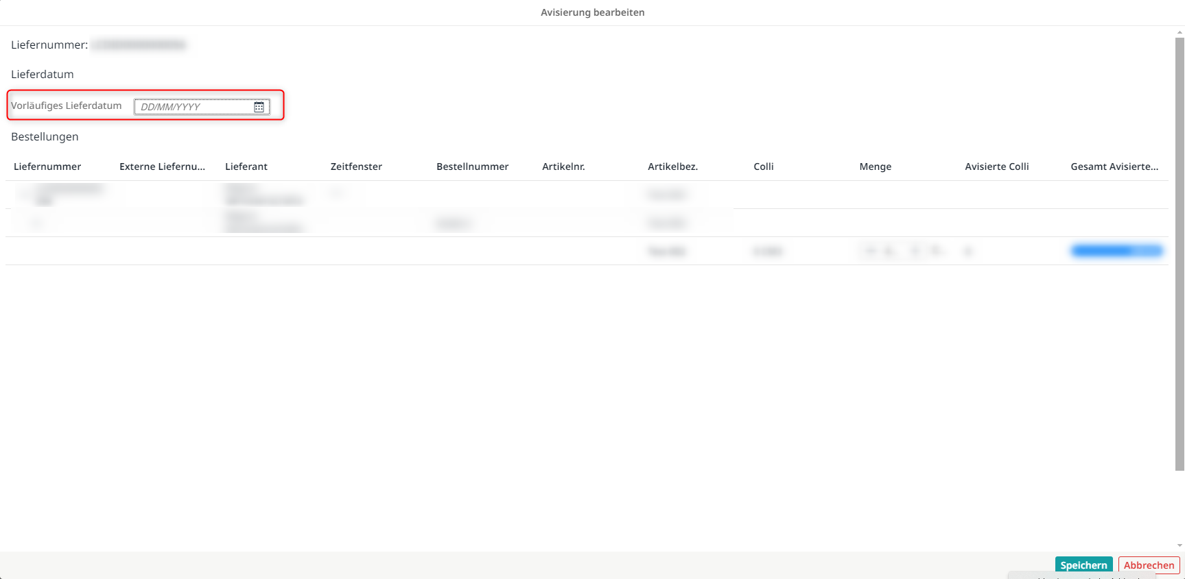 Vorläufiges Lieferdatum als Pflichtfeld
