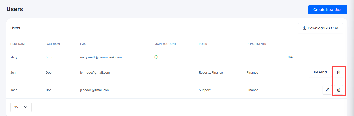 Screenshot of the Delete user options