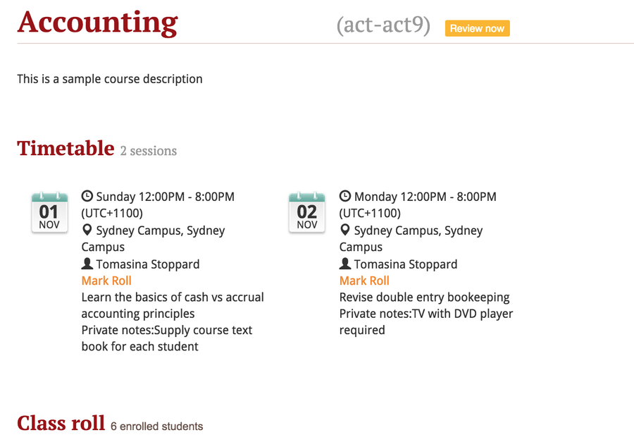 Figure 364. The tutor portal view shows both the private and public notes recorded for each session