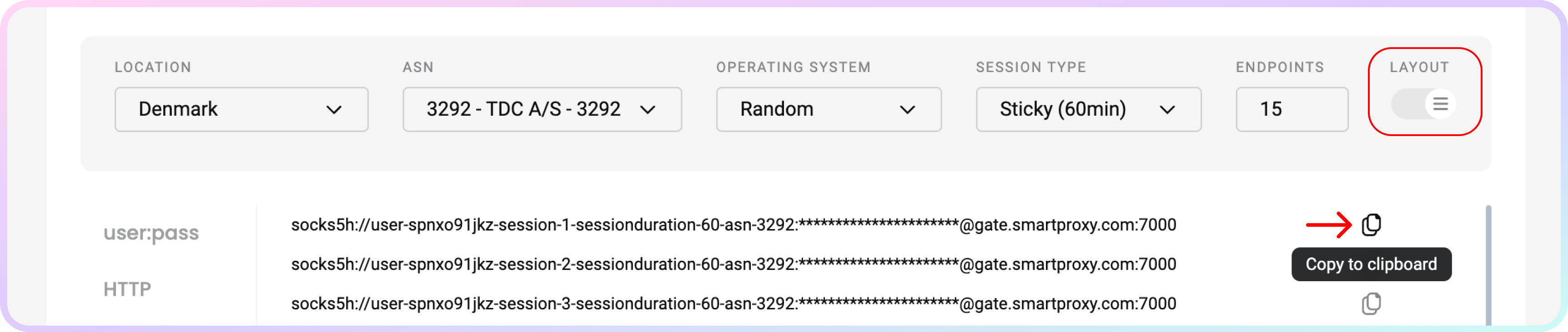 Proxy list selection.