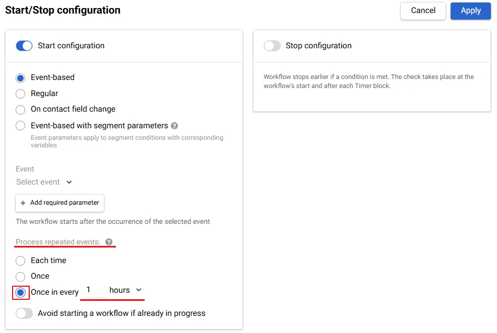 Selecting Process unique events