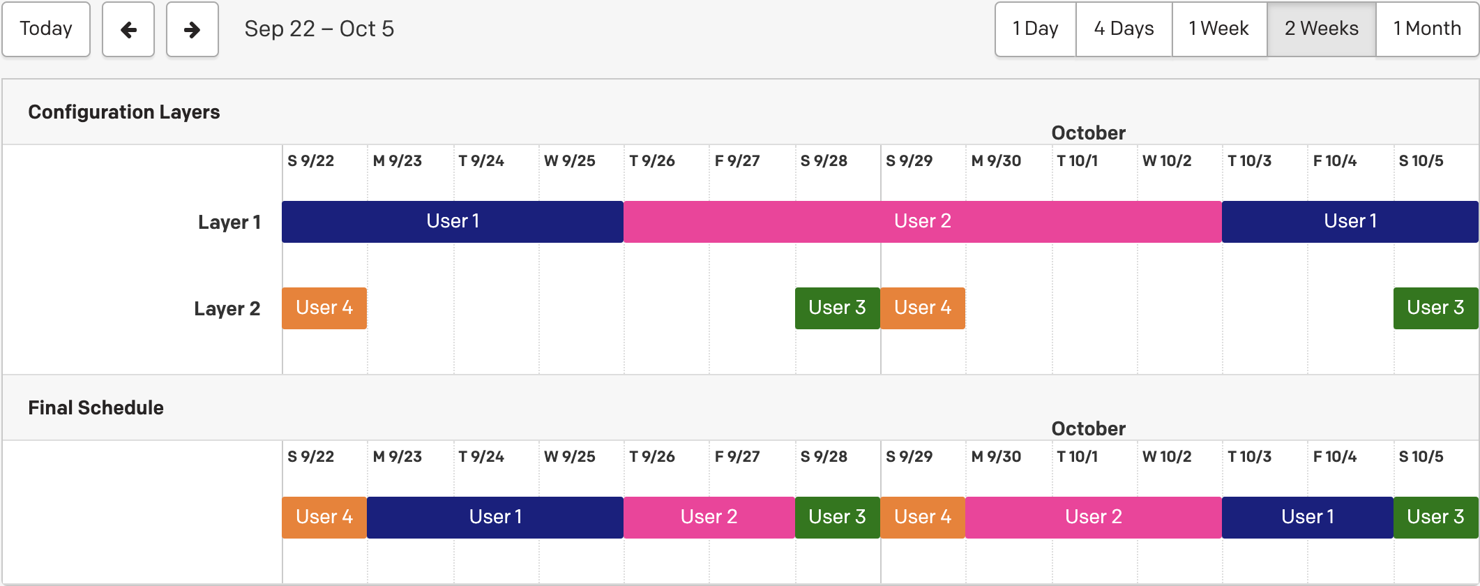 Example 9, final schedule