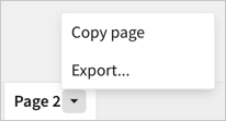 Workbook page menu selected and open to display options to export or copy page