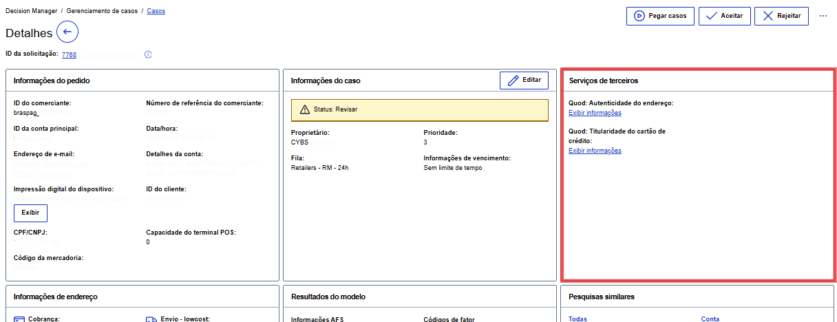 Nos detalhes da transação, acesse **Serviços Terceiros → Exibir informações*