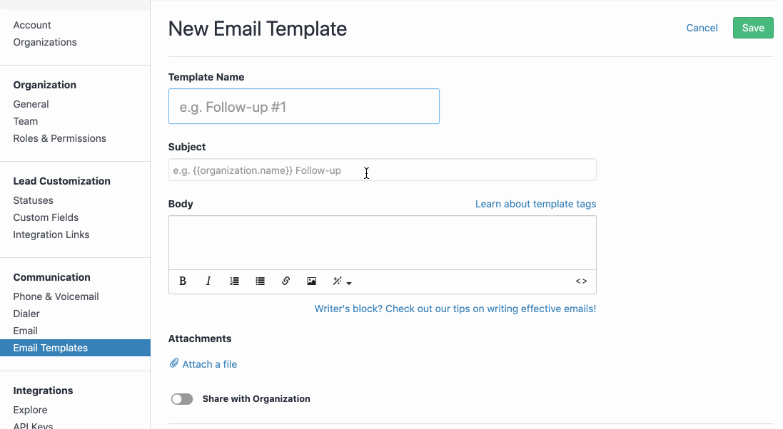 Creating an Email Template