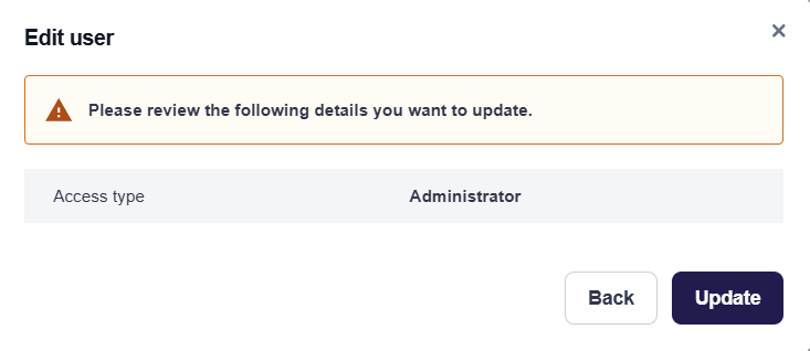 Edit user confirmation popup
