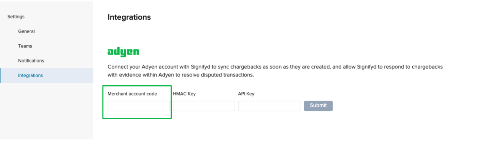 Integrations page within Signifyd