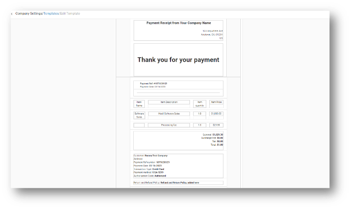 Example of a payment receipt email template
