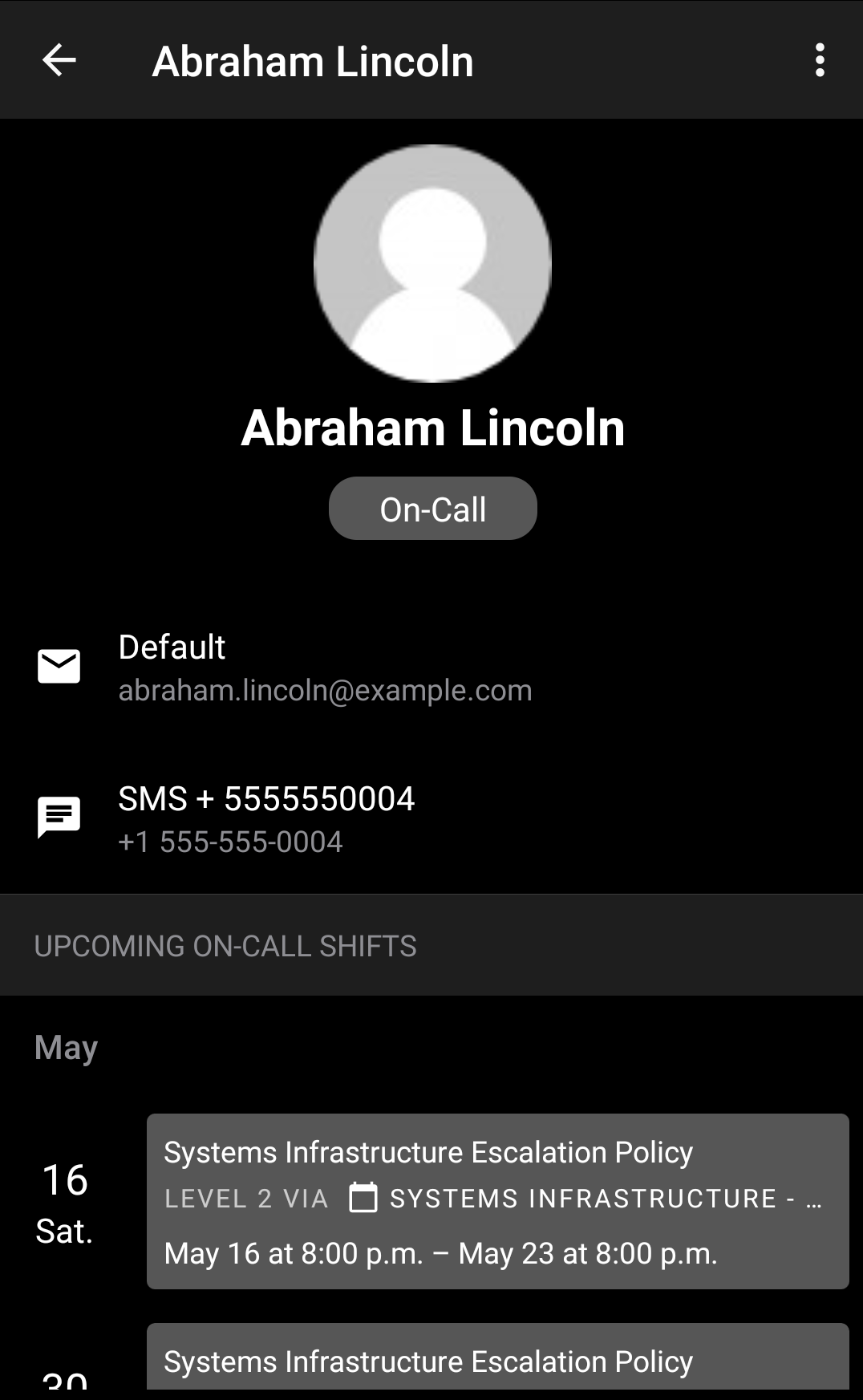 A screenshot of the Android PagerDuty mobile app detailing a user on the Users screen