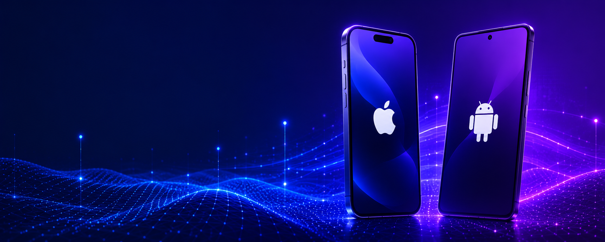 Futuristic tech showcase with neon phones