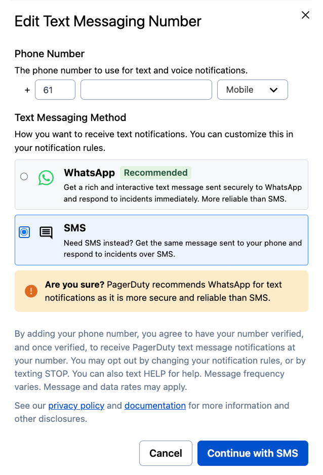 Switch back to SMS from WhatsApp