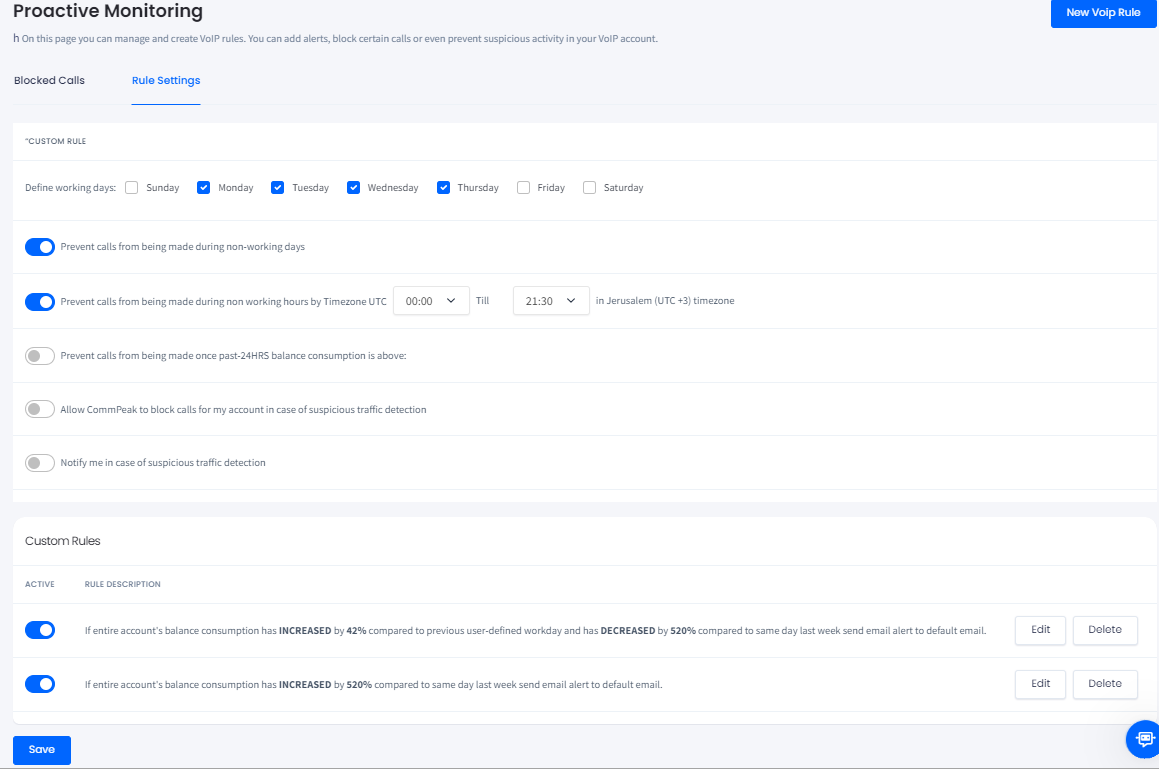 Screenshot of the Rule Settings tab
