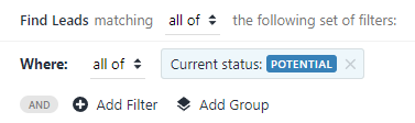 This filter will exclude all leads that aren't in the "Potential" status.