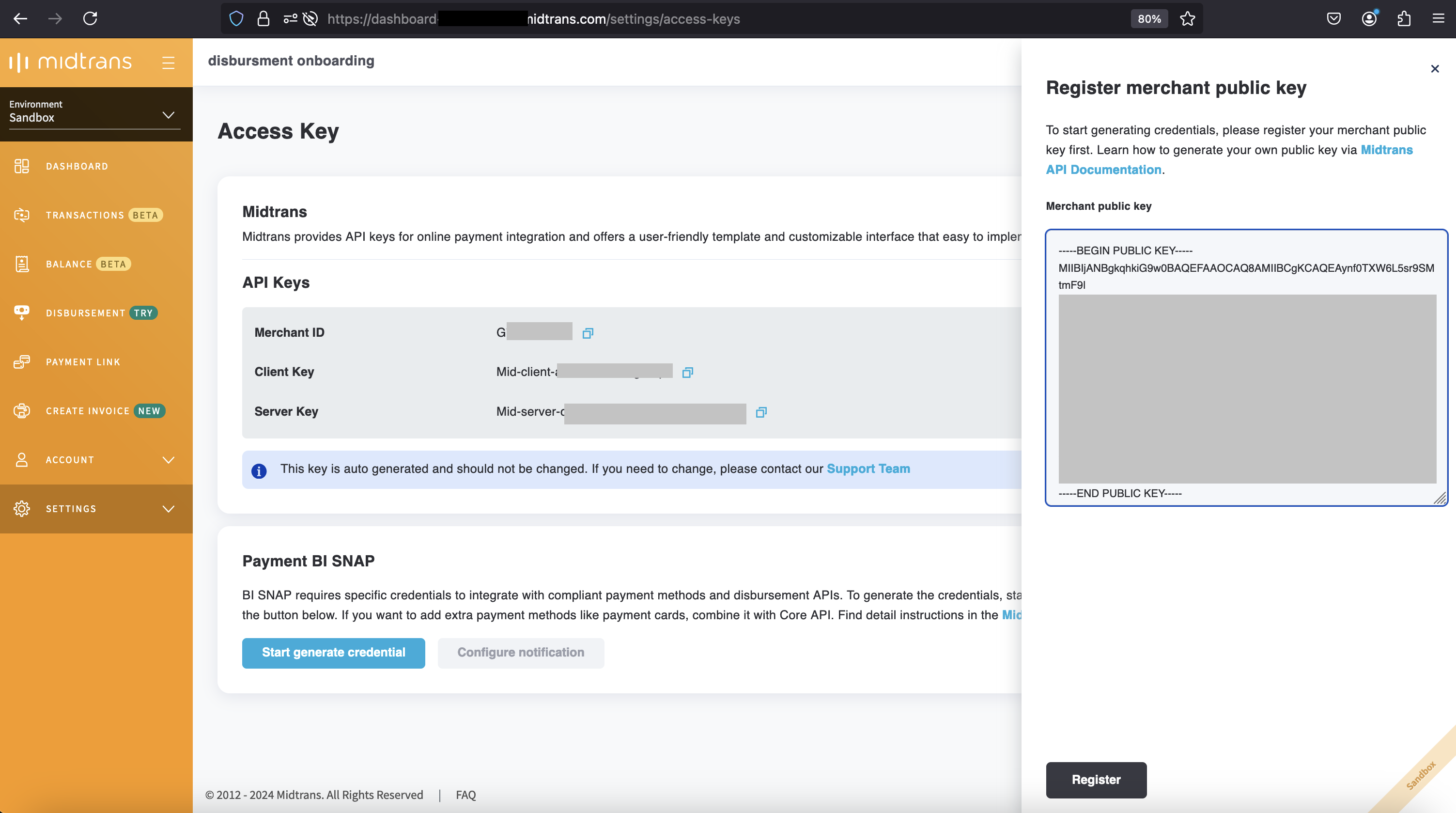 Registering the public key