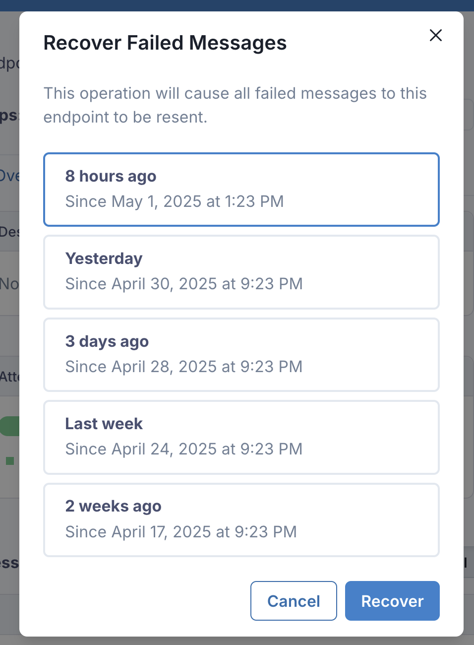 recover modal