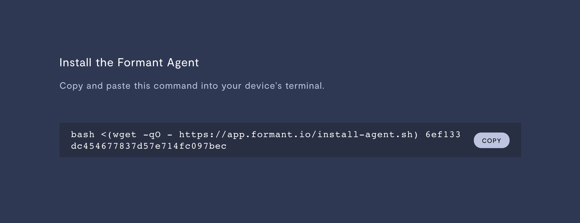 Copy and paste the command from the Formant website to your device's terminal