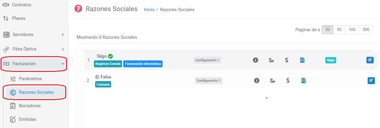 Configuraciones de Razones Sociales