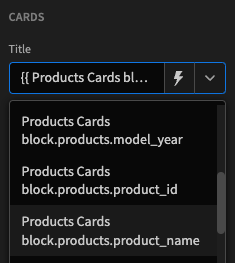 Selecting the product name as the card title