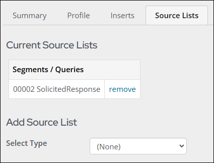The Source lists tab of the source code displays the source list defined in step nine.