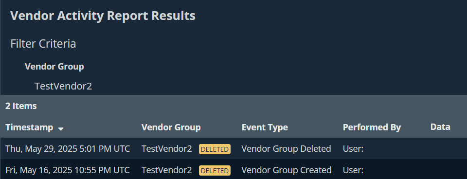 Vault Activity Report page