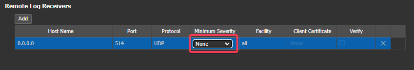 Change severity to receive logs 