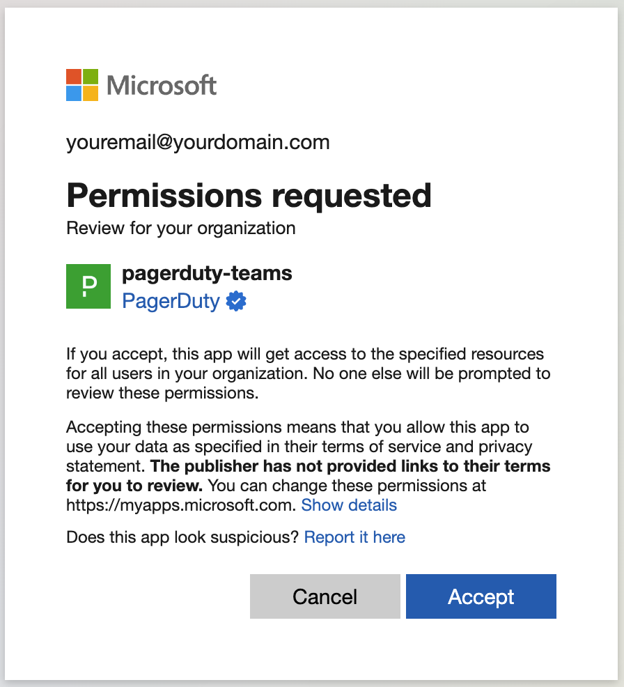 Microsoft API Permissions Consent Screen