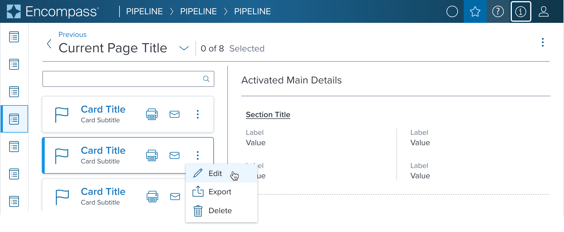 multiple action card within context