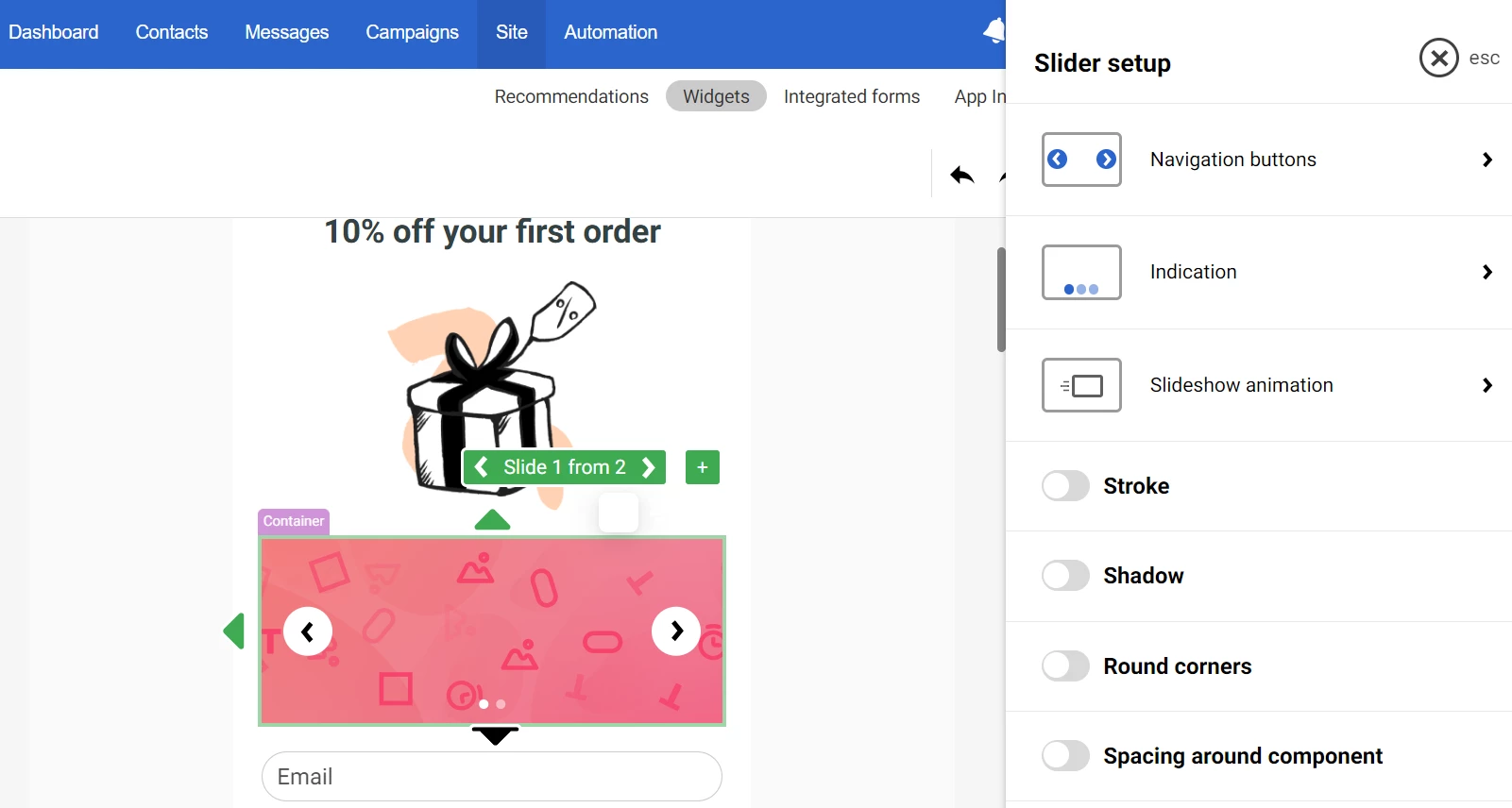 Slider setup