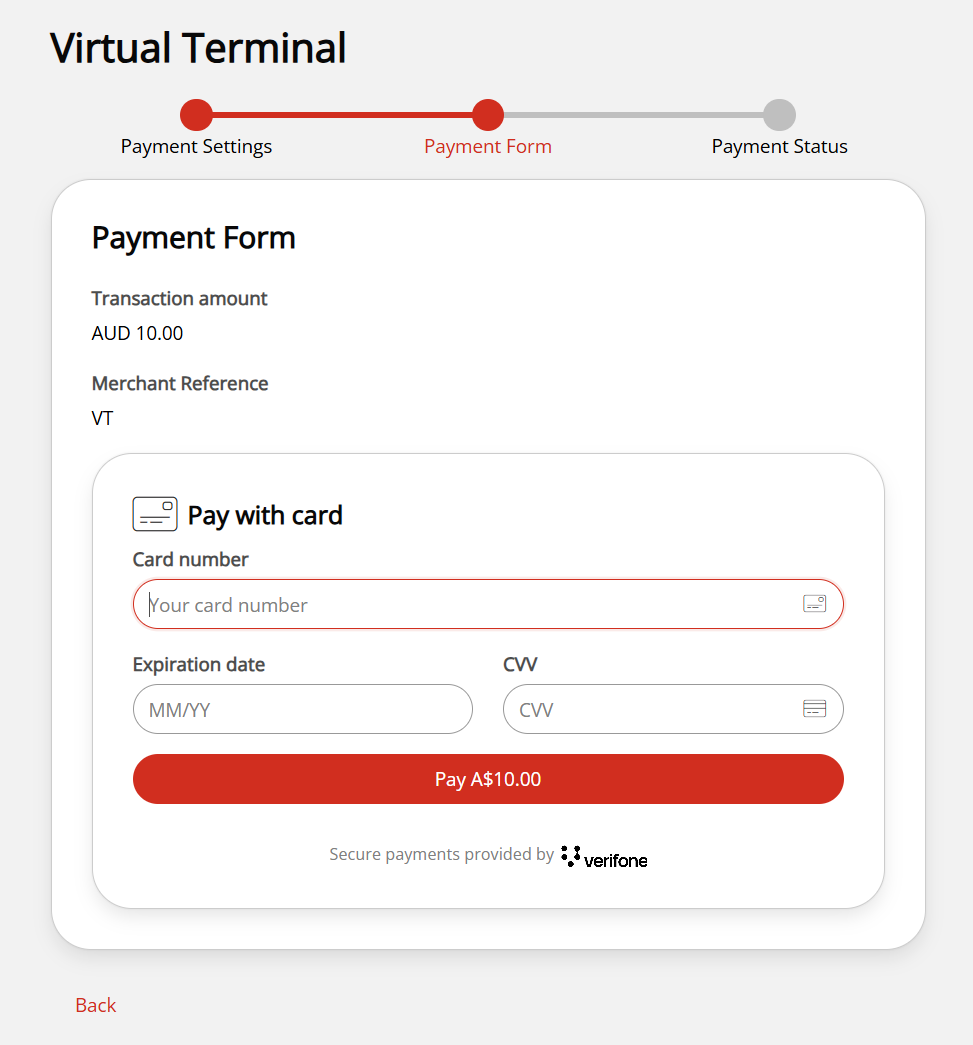 The Virtual Terminal payment form