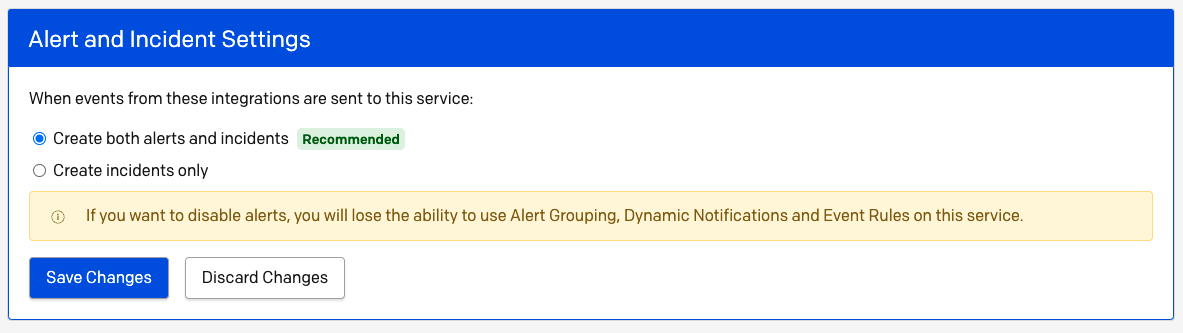 Alert and incident settings