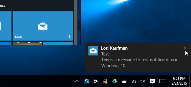 Notification on Windows 10.