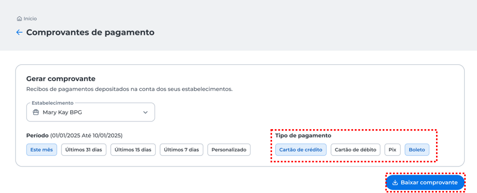 Se apenas um dos tipos de pagamento selecionados tiver liquidação, o sistema informará a ausência de registros nos demais e exibirá valor zerado