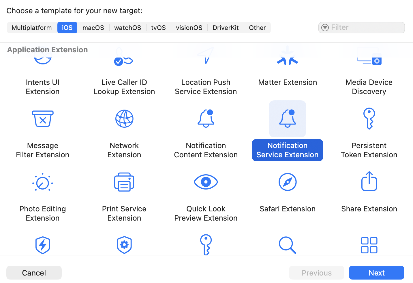 choose target as notification service extension