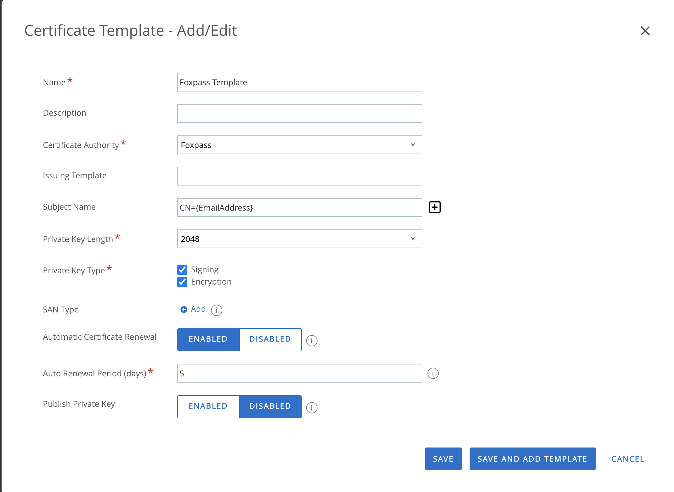 Add Certificate Template