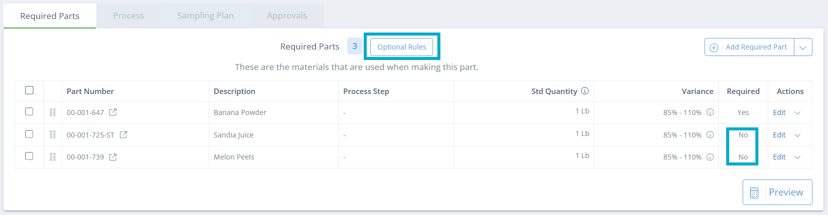 You need at least two parts set to optional in order for the Optional Rules button to appear.