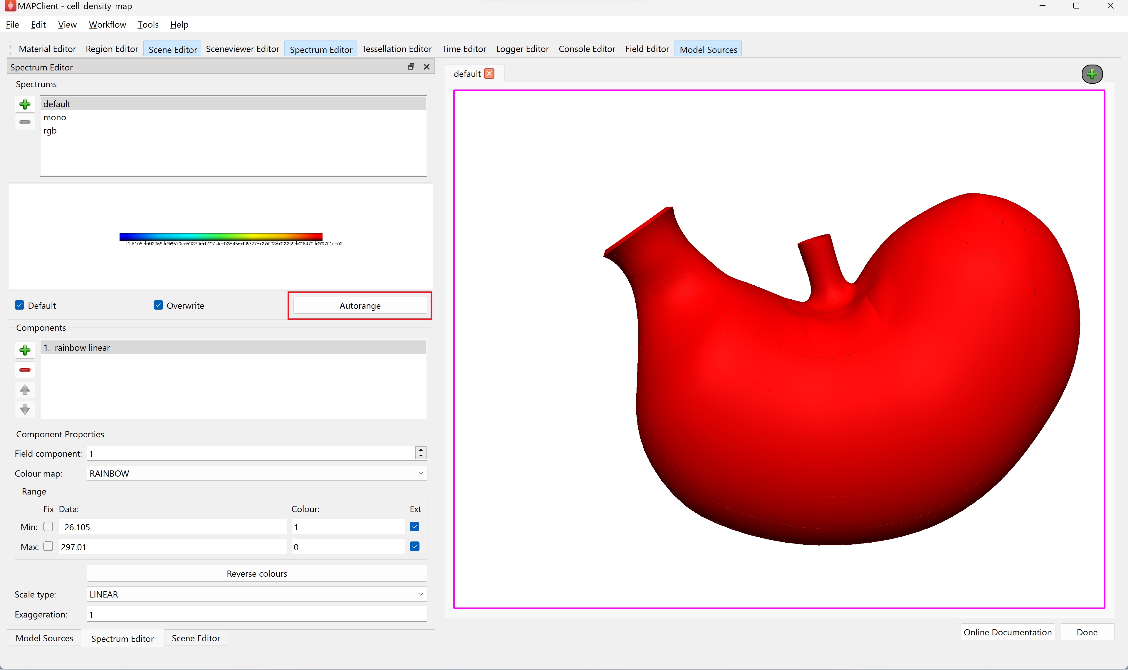 Figure 14. **Spectrum Editor** for creating an auto-range spectrum to all cell density fields