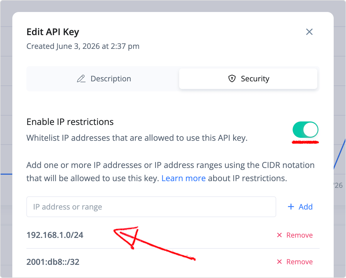 Configure API key IP restrictions
