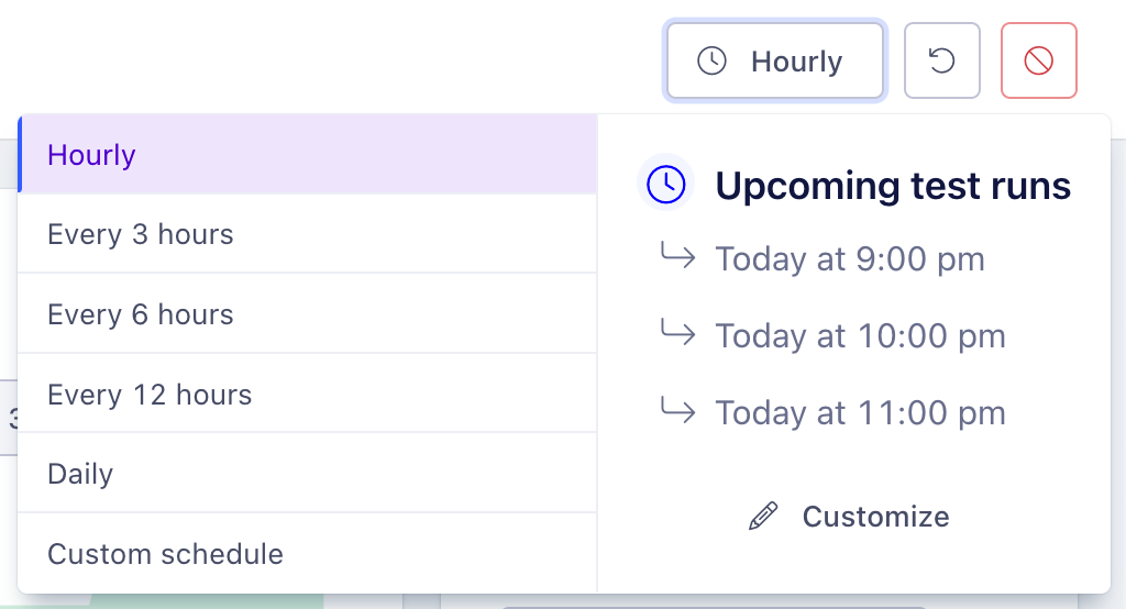 Metaplane UI for scheduling tests