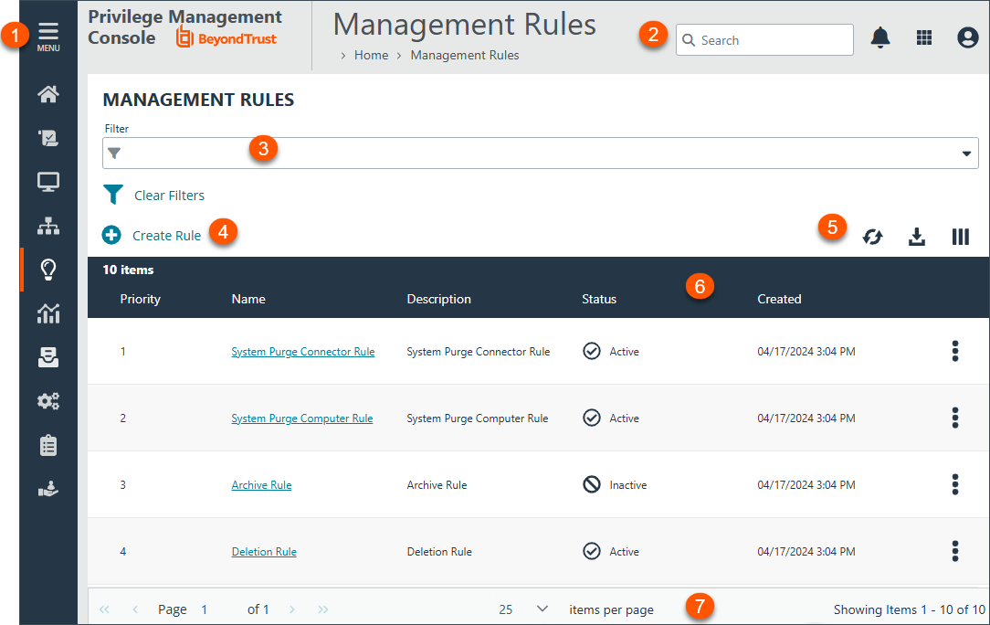 Endpoint Privilege Management for Windows and Mac Management Rules page