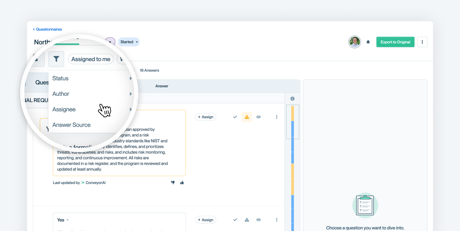Filtering options in the Answers toolbar.