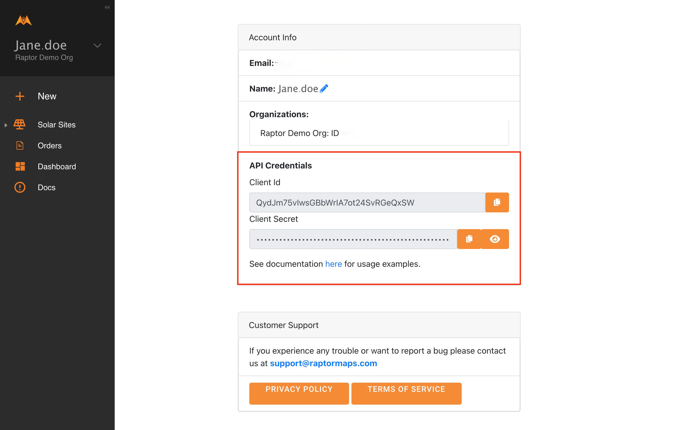 API Credentials successfully created!