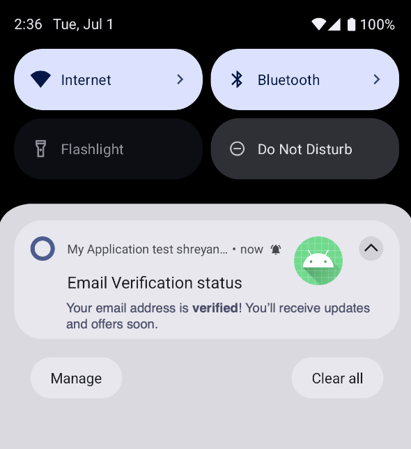 Verified email confirmation message