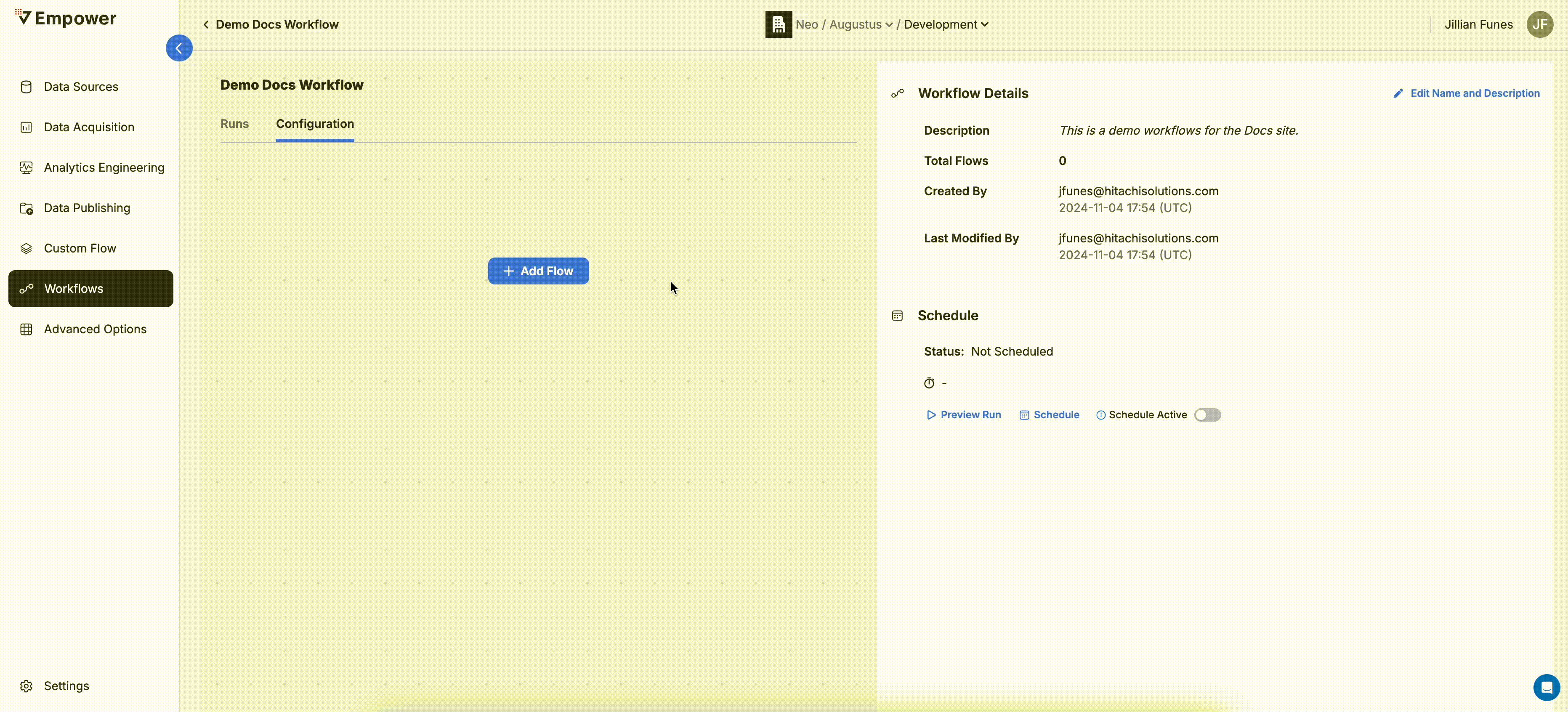 Example Workflow configuration.