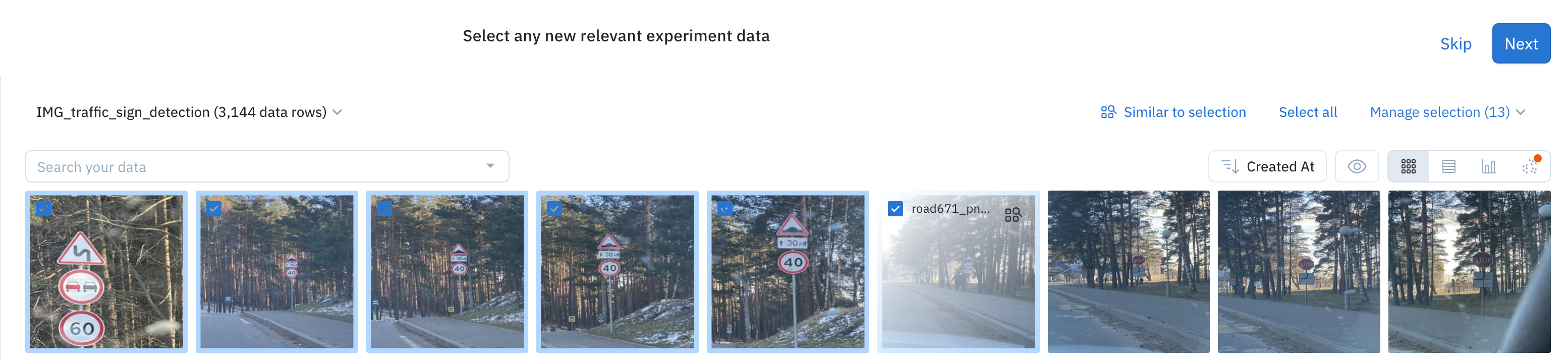 Next, select any relevant data rows to include in the model run. Click **Next** to configure the model run.