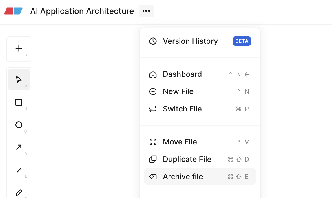 Archived files can be found in the 

[Archived](https://app.eraser.io/dashboard/archived)

 page on the dashboard.