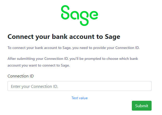 Default Codat authentication UI - Connect your bank account to Sage