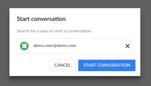 "Start conversation" modal.